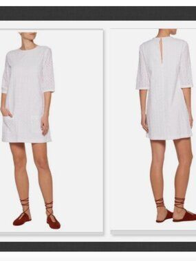 Equipment Femme the Aubrey Petite Eyelet Lace Shift Dress Cotton Size M